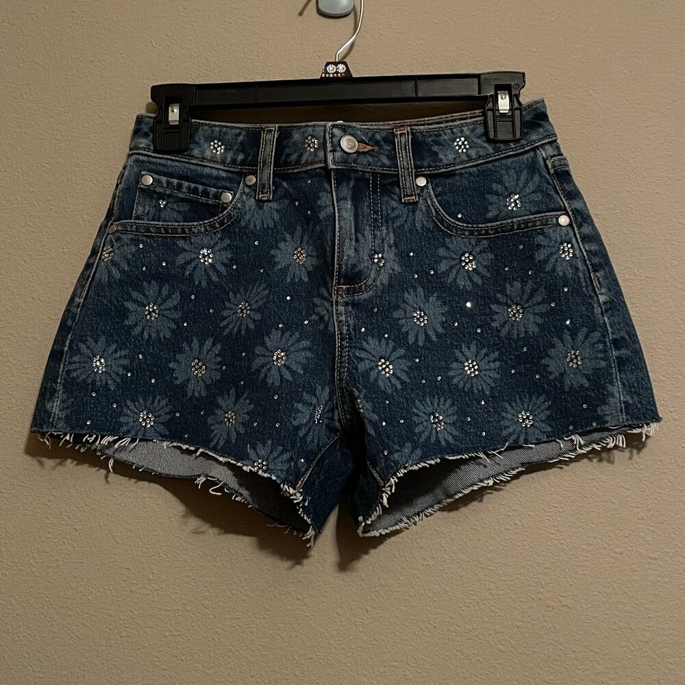 Victoria's Secret, PINK, 00, Daisy Bling, Baggy, Denim by PINK, Mid-Rise Shorts